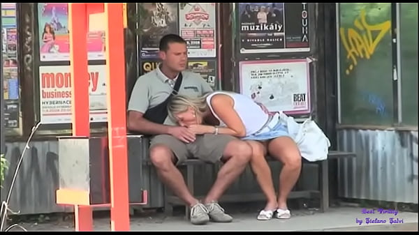 At the bus stop the slut really wants to fuck with a stranger