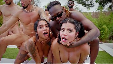 Sara Retali and Yasmina Khan share 10 cocks in all their possible holes. Anal, dp without rest for these little sluts